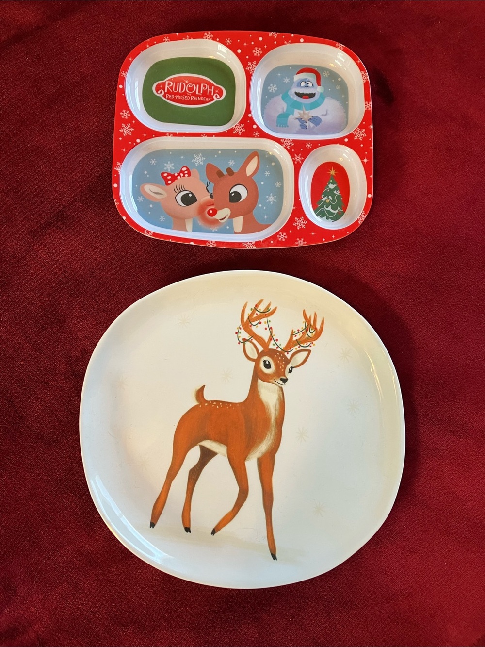 Rudolph the Red-nosed Reindeer & Threshold holiday deer melamine plates bundle